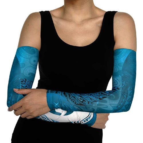 New Zealand Matariki Arm Sleeves Maori Manaia Galaxy Silver Fern Blue Color
