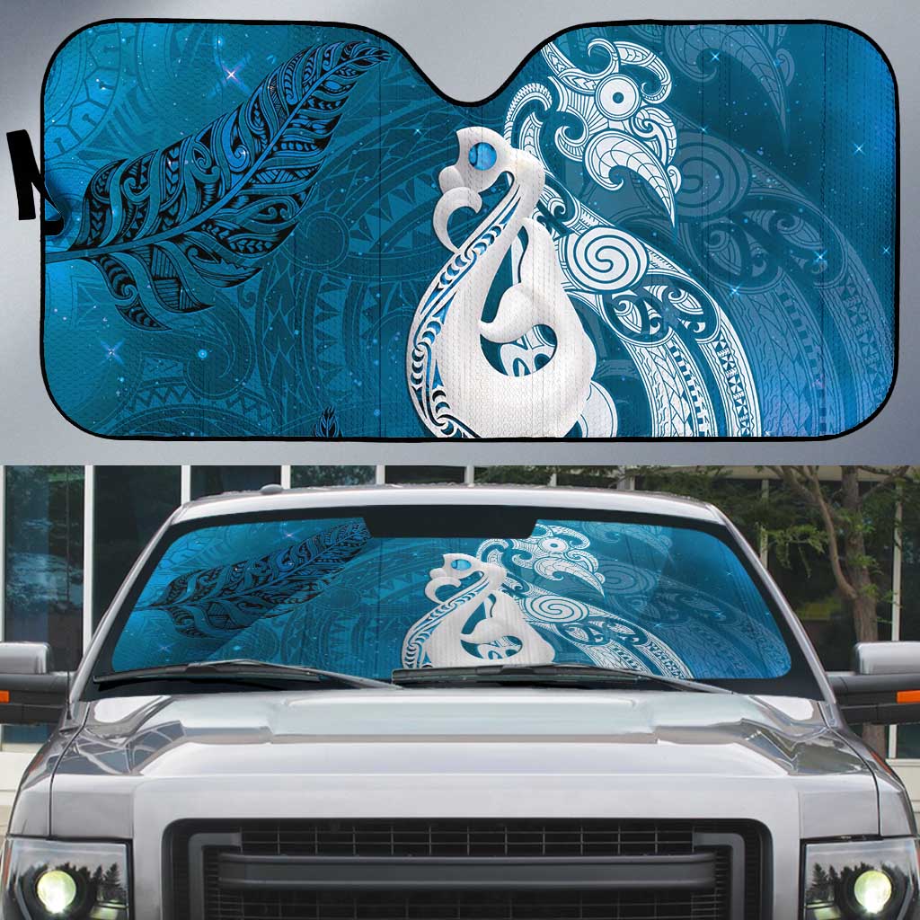 New Zealand Matariki Auto Sun Shade Maori Manaia Galaxy Silver Fern Blue Color