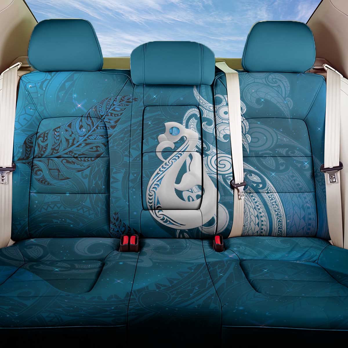 New Zealand Matariki Back Car Seat Cover Maori Manaia Galaxy Silver Fern Blue Color
