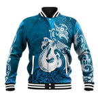 New Zealand Matariki Baseball Jacket Maori Manaia Galaxy Silver Fern Blue Color