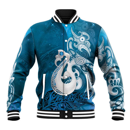 New Zealand Matariki Baseball Jacket Maori Manaia Galaxy Silver Fern Blue Color