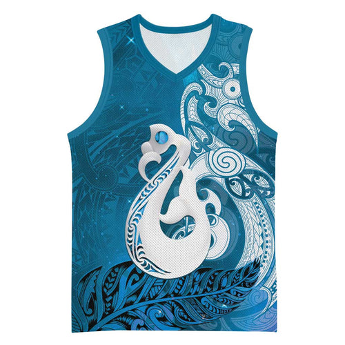 New Zealand Matariki Basketball Jersey Maori Manaia Galaxy Silver Fern Blue Color