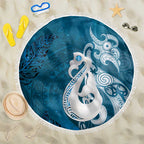 New Zealand Matariki Beach Blanket Maori Manaia Galaxy Silver Fern Blue Color