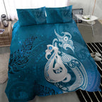 New Zealand Matariki Bedding Set Maori Manaia Galaxy Silver Fern Blue Color