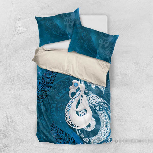 New Zealand Matariki Bedding Set Maori Manaia Galaxy Silver Fern Blue Color