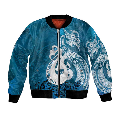 New Zealand Matariki Bomber Jacket Maori Manaia Galaxy Silver Fern Blue Color