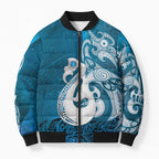 New Zealand Matariki Bomber Puffer Jacket Maori Manaia Galaxy Silver Fern Blue Color
