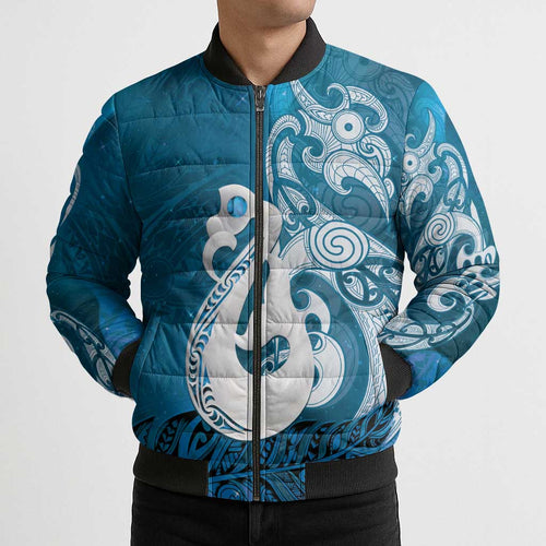New Zealand Matariki Bomber Puffer Jacket Maori Manaia Galaxy Silver Fern Blue Color