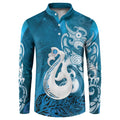 New Zealand Matariki Button Sweatshirt Maori Manaia Galaxy Silver Fern Blue Color