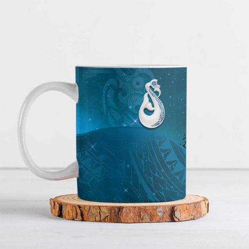 New Zealand Matariki Ceramic Mug Maori Manaia Galaxy Silver Fern Blue Color
