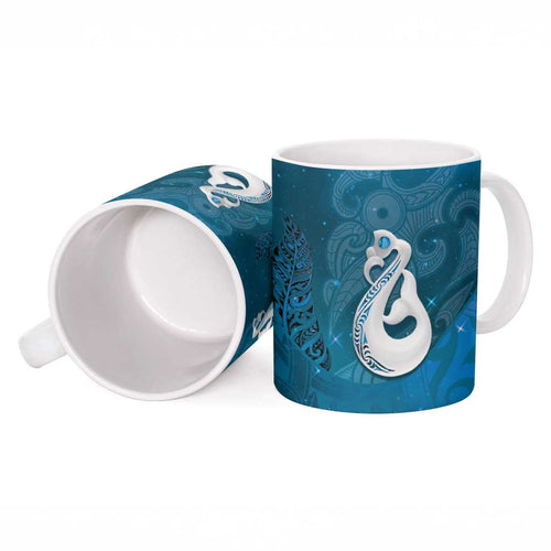 New Zealand Matariki Ceramic Mug Maori Manaia Galaxy Silver Fern Blue Color