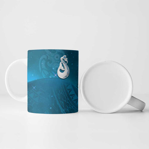 New Zealand Matariki Ceramic Mug Maori Manaia Galaxy Silver Fern Blue Color