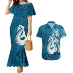 New Zealand Matariki Couples Matching Mermaid Dress and Hawaiian Shirt Maori Manaia Galaxy Silver Fern Blue Color