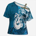New Zealand Matariki Cross Shoulder Shirt Maori Manaia Galaxy Silver Fern Blue Color
