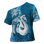 New Zealand Matariki Cross Shoulder Shirt Maori Manaia Galaxy Silver Fern Blue Color