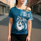 New Zealand Matariki Cross Shoulder Shirt Maori Manaia Galaxy Silver Fern Blue Color