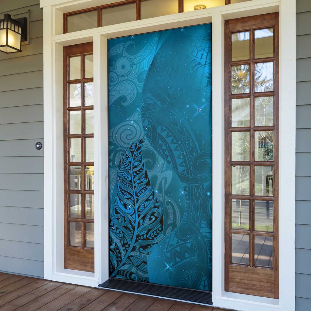 New Zealand Matariki Door Cover Maori Manaia Galaxy Silver Fern Blue Color