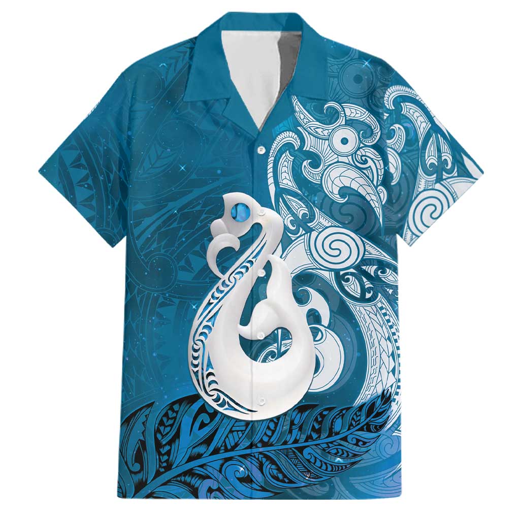 New Zealand Matariki Family Matching Long Sleeve Bodycon Dress and Hawaiian Shirt Maori Manaia Galaxy Silver Fern Blue Color