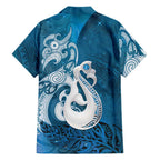 New Zealand Matariki Family Matching Long Sleeve Bodycon Dress and Hawaiian Shirt Maori Manaia Galaxy Silver Fern Blue Color