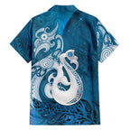New Zealand Matariki Family Matching Mermaid Dress and Hawaiian Shirt Maori Manaia Galaxy Silver Fern Blue Color