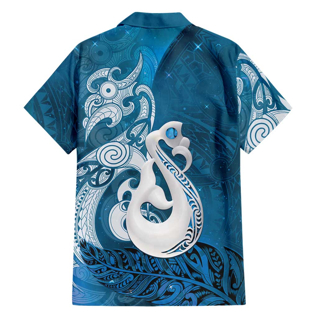 New Zealand Matariki Family Matching Mermaid Dress and Hawaiian Shirt Maori Manaia Galaxy Silver Fern Blue Color