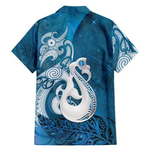 New Zealand Matariki Family Matching Mermaid Dress and Hawaiian Shirt Maori Manaia Galaxy Silver Fern Blue Color