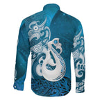 New Zealand Matariki Family Matching Off Shoulder Maxi Dress and Hawaiian Shirt Maori Manaia Galaxy Silver Fern Blue Color