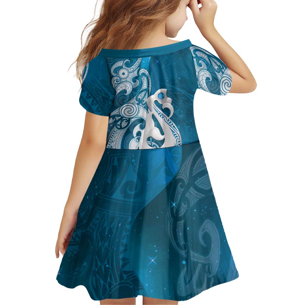 New Zealand Matariki Family Matching Puletasi and Hawaiian Shirt Maori Manaia Galaxy Silver Fern Blue Color
