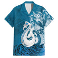 New Zealand Matariki Family Matching Short Sleeve Bodycon Dress and Hawaiian Shirt Maori Manaia Galaxy Silver Fern Blue Color