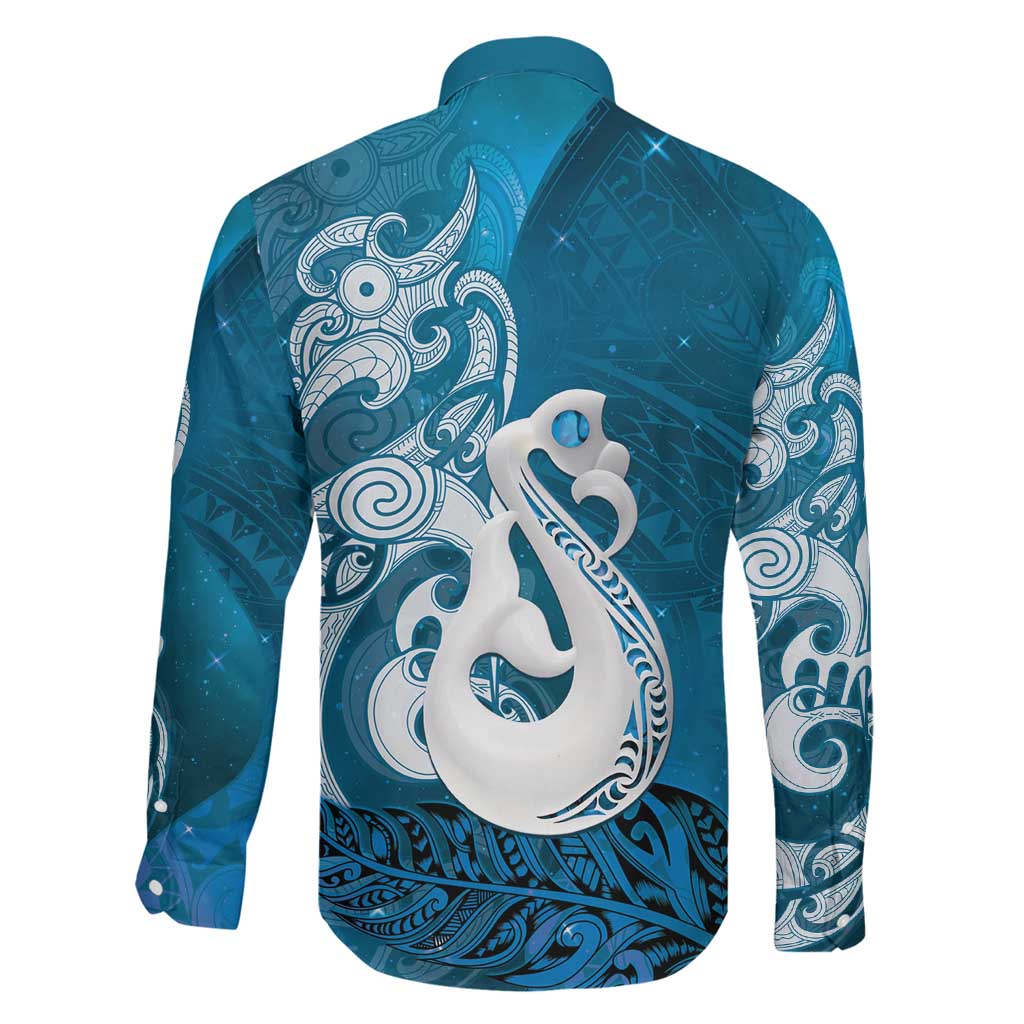 New Zealand Matariki Family Matching Summer Maxi Dress and Hawaiian Shirt Maori Manaia Galaxy Silver Fern Blue Color
