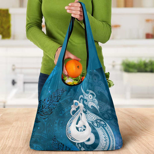 New Zealand Matariki Grocery Bag Maori Manaia Galaxy Silver Fern Blue Color