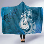 New Zealand Matariki Hooded Blanket Maori Manaia Galaxy Silver Fern Blue Color