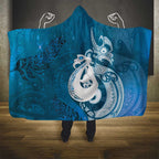 New Zealand Matariki Hooded Blanket Maori Manaia Galaxy Silver Fern Blue Color