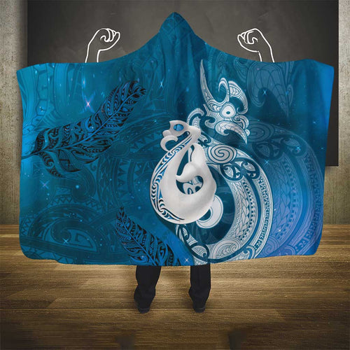 New Zealand Matariki Hooded Blanket Maori Manaia Galaxy Silver Fern Blue Color
