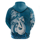 New Zealand Matariki Hoodie Maori Manaia Galaxy Silver Fern Blue Color