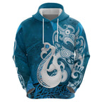 New Zealand Matariki Hoodie Maori Manaia Galaxy Silver Fern Blue Color