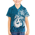 New Zealand Matariki Kid Hawaiian Shirt Maori Manaia Galaxy Silver Fern Blue Color