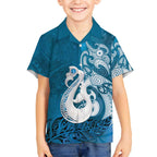 New Zealand Matariki Kid Hawaiian Shirt Maori Manaia Galaxy Silver Fern Blue Color