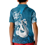 New Zealand Matariki Kid Polo Shirt Maori Manaia Galaxy Silver Fern Blue Color
