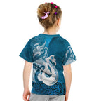 New Zealand Matariki Kid T Shirt Maori Manaia Galaxy Silver Fern Blue Color