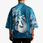 New Zealand Matariki Kimono Maori Manaia Galaxy Silver Fern Blue Color