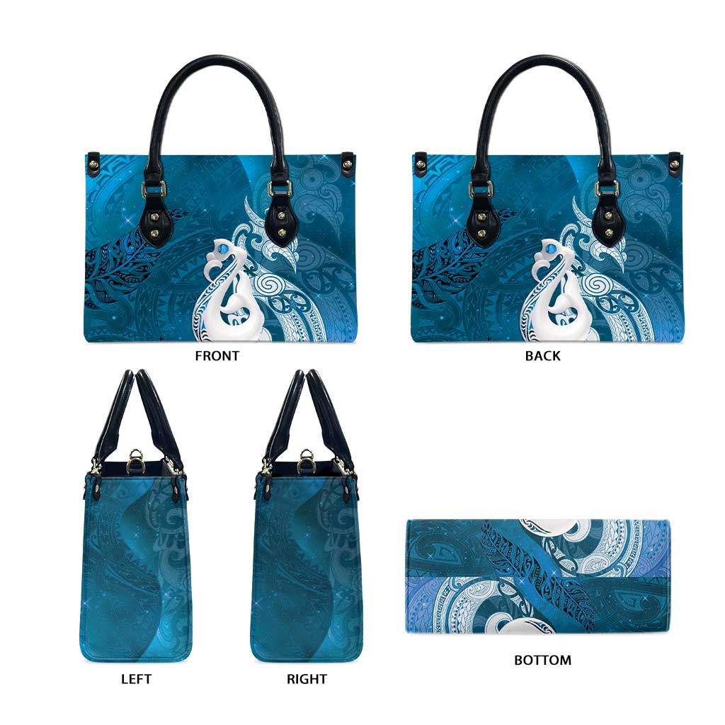 New Zealand Matariki Leather Bag Maori Manaia Galaxy Silver Fern Blue Color