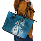 New Zealand Matariki Leather Tote Bag Maori Manaia Galaxy Silver Fern Blue Color