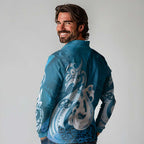 New Zealand Matariki Long Sleeve Polo Shirt Maori Manaia Galaxy Silver Fern Blue Color