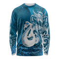 New Zealand Matariki Long Sleeve Shirt Maori Manaia Galaxy Silver Fern Blue Color