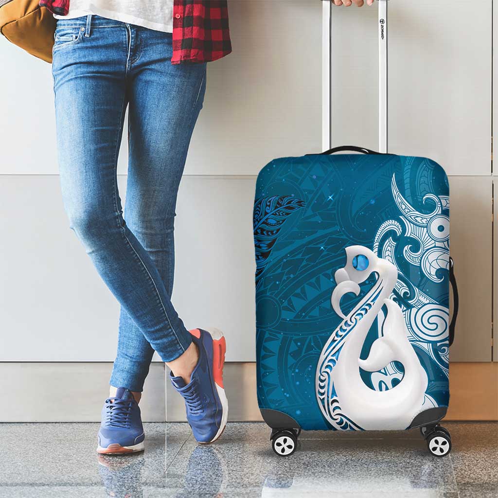 New Zealand Matariki Luggage Cover Maori Manaia Galaxy Silver Fern Blue Color