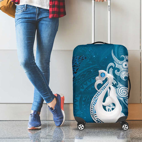 New Zealand Matariki Luggage Cover Maori Manaia Galaxy Silver Fern Blue Color