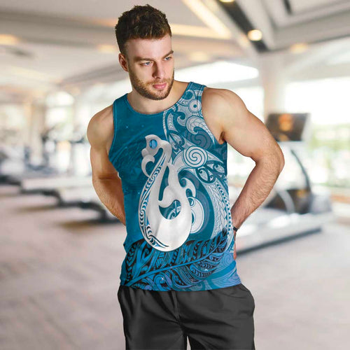 New Zealand Matariki Men Tank Top Maori Manaia Galaxy Silver Fern Blue Color
