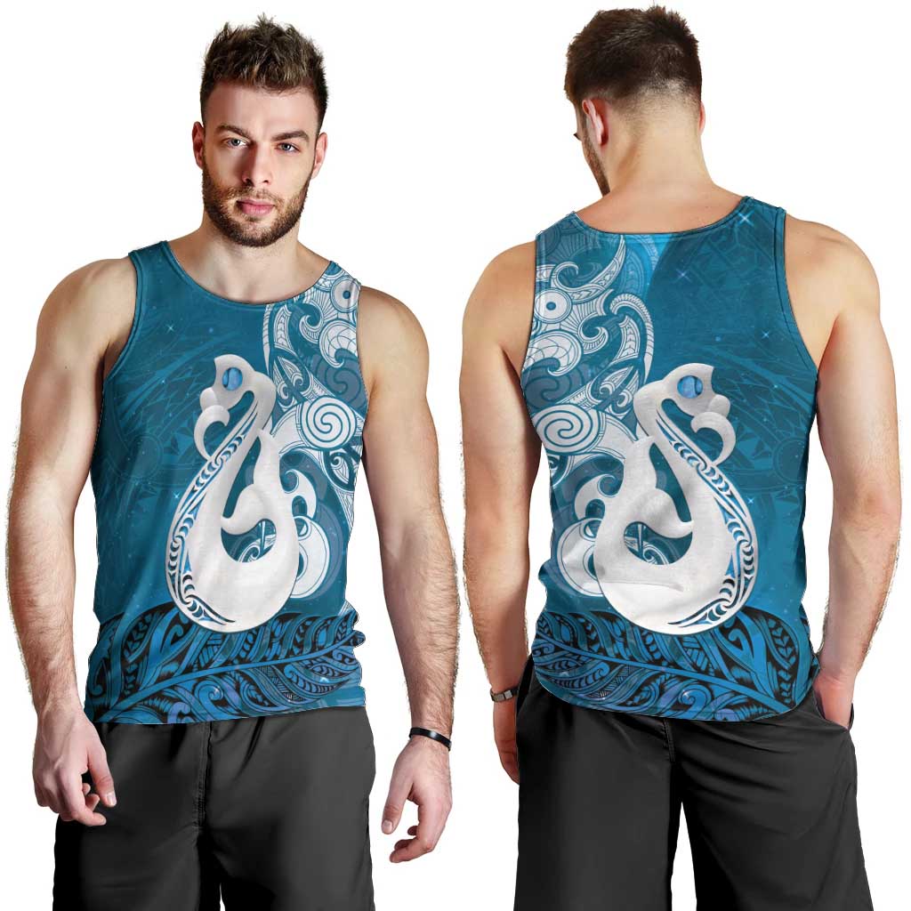 New Zealand Matariki Men Tank Top Maori Manaia Galaxy Silver Fern Blue Color