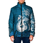 New Zealand Matariki Padded Jacket Maori Manaia Galaxy Silver Fern Blue Color